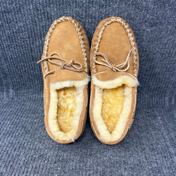 L.L. Bean Wicked Good Slippers Suede Rubber Sole Shearling Moccasin Men 8 Wide - Picture 7 of 8